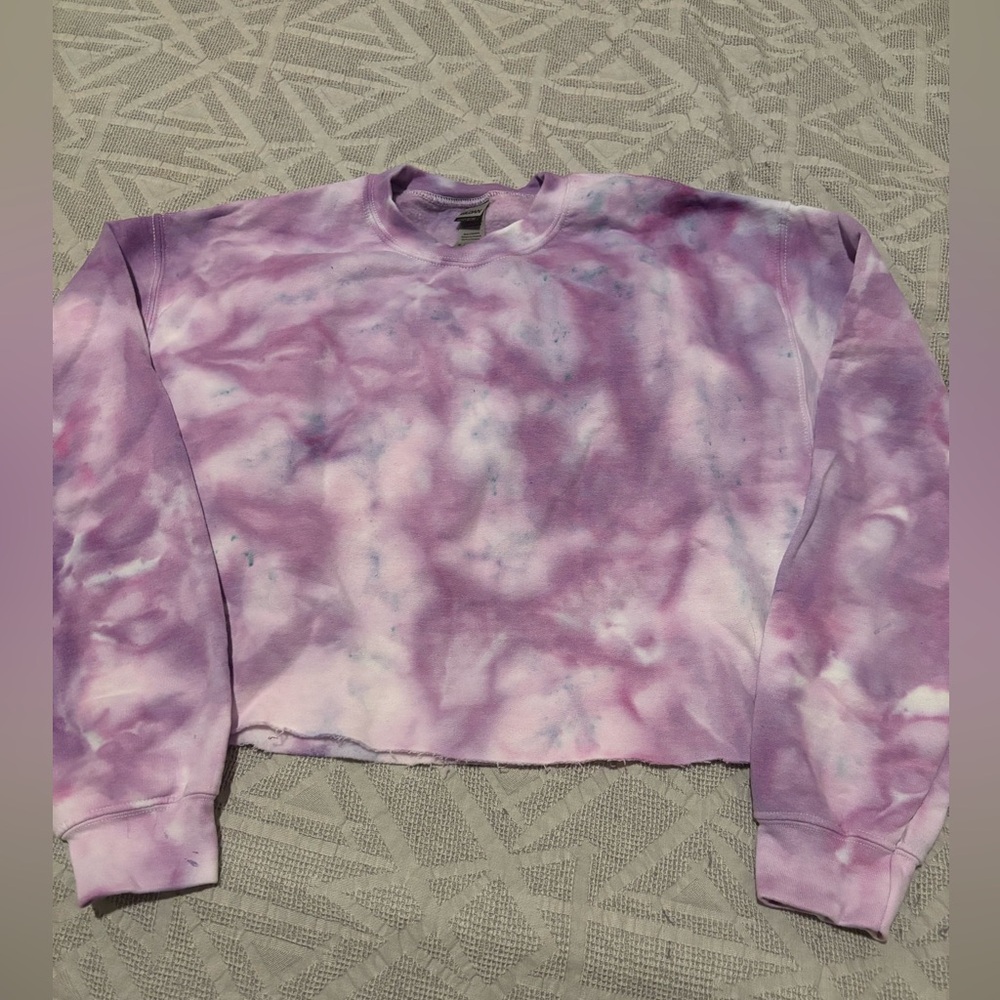 Tie Dye Adult Medium Cropped Crewneck Sweatshirt Purple